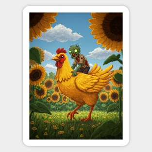 Chicken-Jockey-Zombie & Chicken in Sunflower Field #4 Sticker
